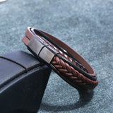BC Men Leather Bracelet Multilayer Magnetic Cowhide Wrap