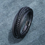 BC Men Leather Bracelet Multilayer Magnetic Cowhide Wrap