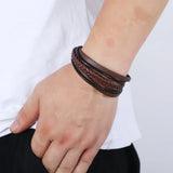 BC Men Leather Bracelet Multilayer Magnetic Cowhide Wrap