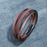BC Men Leather Bracelet Multilayer Magnetic Cowhide Wrap