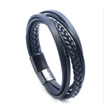 BC Men Leather Bracelet Multilayer Magnetic Cowhide Wrap