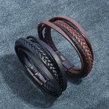 BC Men Leather Bracelet Multilayer Magnetic Cowhide Wrap