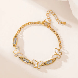 316L Stainless Steel Butterfly Zircon Charm Bracelet for Women