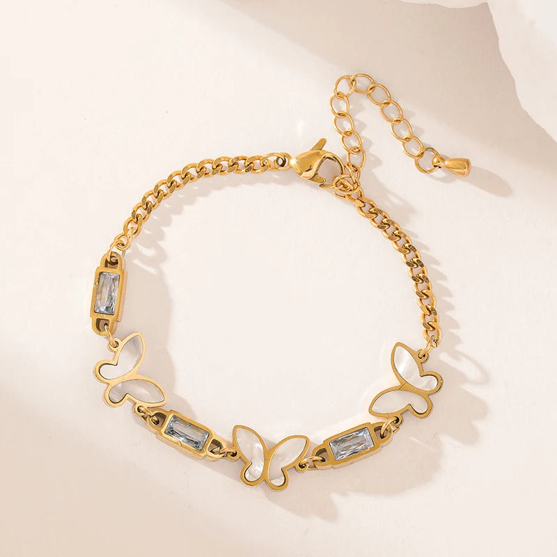 316L Stainless Steel Butterfly Zircon Charm Bracelet for Women