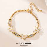 316L Stainless Steel Butterfly Zircon Charm Bracelet for Women