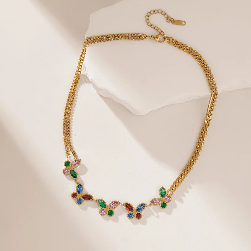 Colorful Crystal Butterfly Choker Necklace for Women Girl Neck Chain