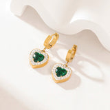 Stainless Steel Heart Crystal Earrings, Green Zircon, Women Girl Jewelry