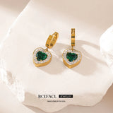 Stainless Steel Heart Crystal Earrings, Green Zircon, Women Girl Jewelry