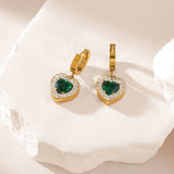 Stainless Steel Heart Crystal Earrings, Green Zircon, Women Girl Jewelry