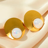 316L Stainless Steel Exaggerated Pearl Stud Earrings For Women Waterproof