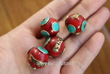 Tibetan Brass Mantras Amulets Beads 17mm Nepal Resin 4 PCS Beads Lot