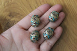 Nepal Tibetan Brass Stone Beads Pendant 4 Beads Lot