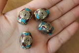 Nepal Tibetan Brass Stone Beads Pendant 4 Beads Lot