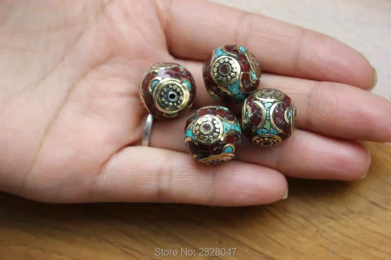 Nepal Beads Diy Ball Beads Tibetan Brass Stone Round Beads Pendant