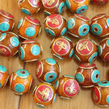 Tibetan Brass Resin 16mm Round Beads Buddha Eye Colorful DIY Loose Beads 4 PCS