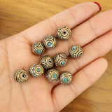 Nepal Brass Inlaid Turquoises Stone 10mm Square Beads Spacers 10 PCS