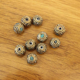 Nepal Brass Inlaid Turquoises Stone 10mm Square Beads Spacers 10 PCS