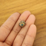 Nepal Brass Inlaid Turquoises Stone 10mm Square Beads Spacers 10 PCS