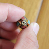 Nepal Brass Metal Beads Inlaid Stone Shuttle Loose Beads 4 PCS