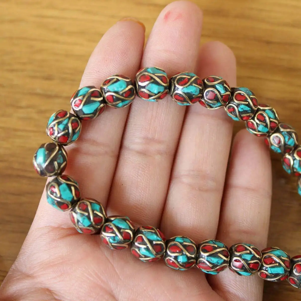 10 PCS Lot Colorful Beads Brass Coral Turquoises Stone 10mm Round Beads