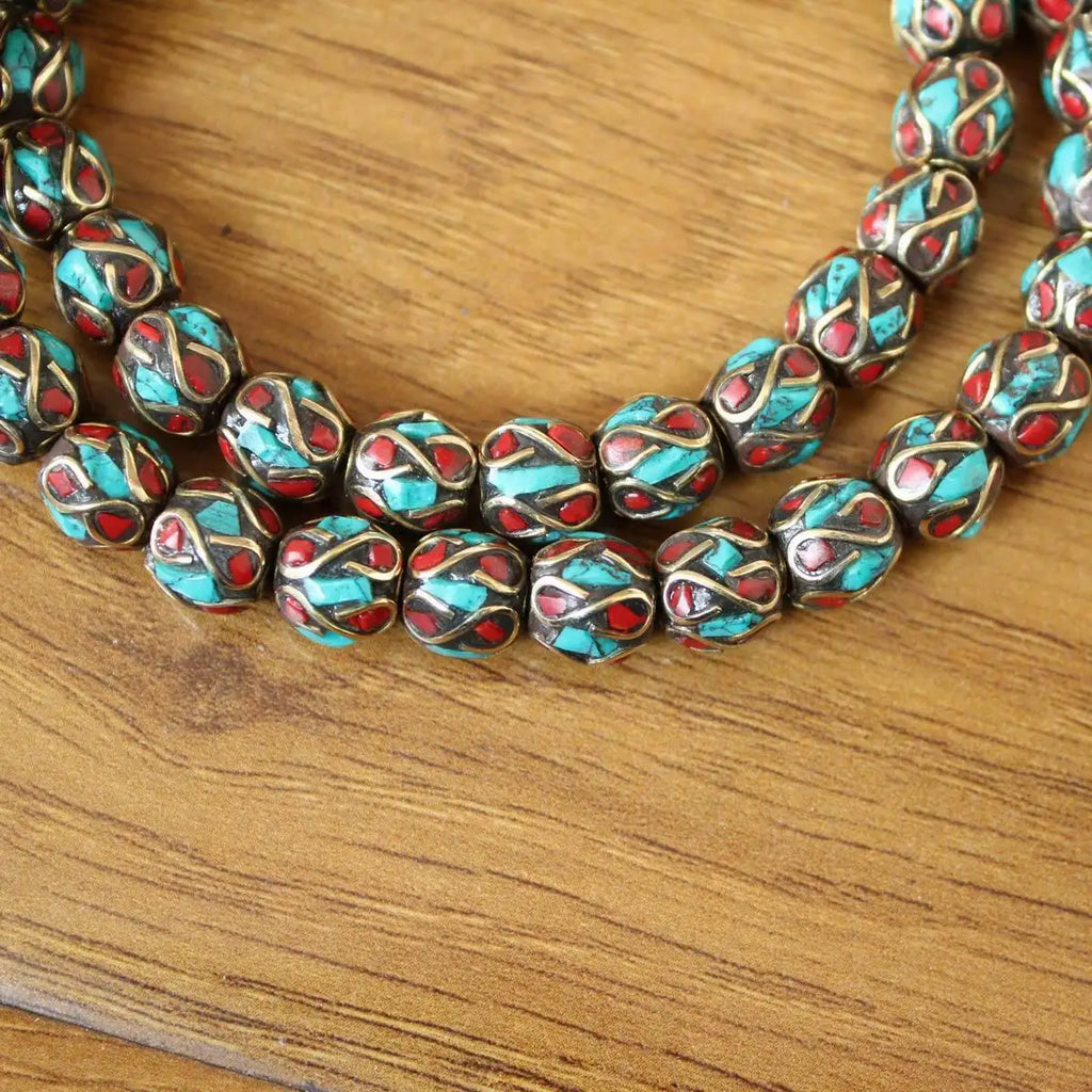 10 PCS Lot Colorful Beads Brass Coral Turquoises Stone 10mm Round Beads