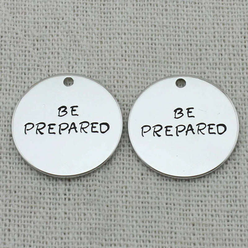BE PREPARED Pendant Necklace, Laser Engraved Charm, ROUND TAB