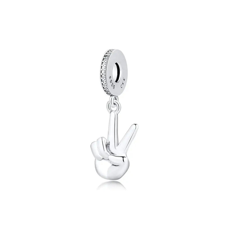 Hamsa Hand Charms with Clear CZ 925 Sterling Silver Jewelry