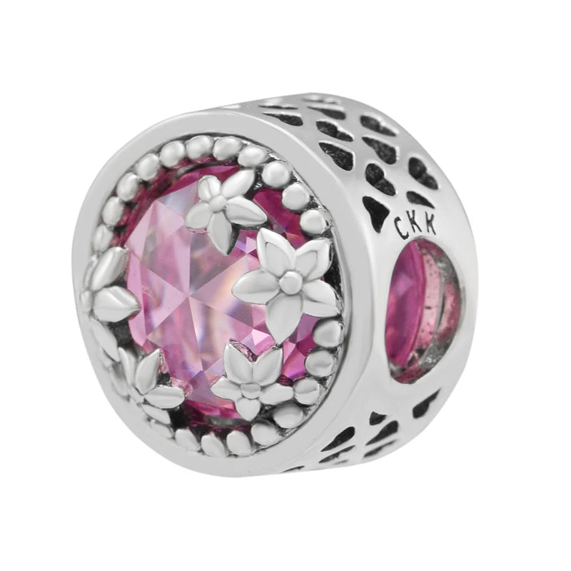 925 Sterling Silver Radiant Heart Charms with Pink CZ for Bracelets