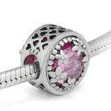 925 Sterling Silver Radiant Heart Charms with Pink CZ for Bracelets