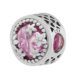 925 Sterling Silver Radiant Heart Charms with Pink CZ for Bracelets