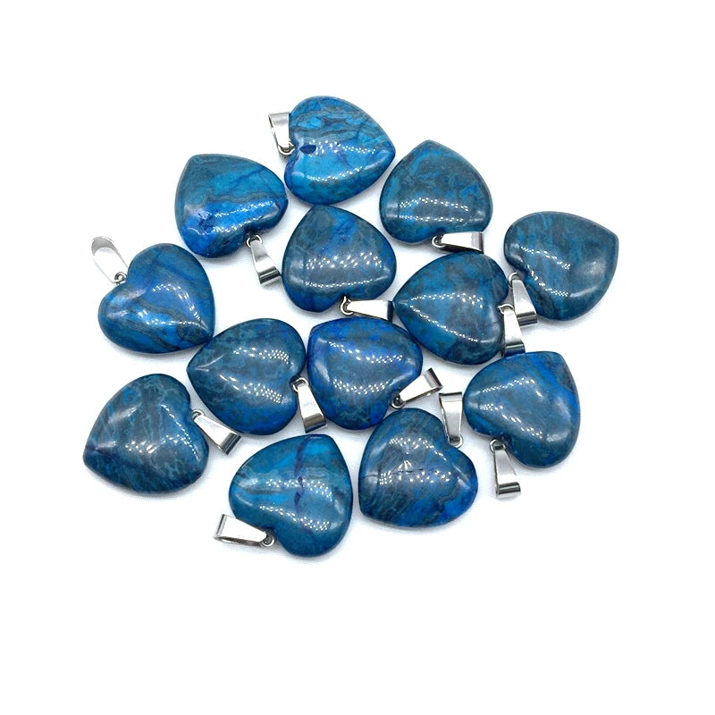 8 pcs Stone Heart Pendants Purple Crystal Rose Crystal Lapis DIY
