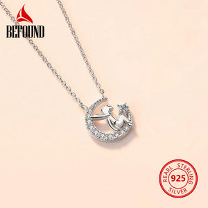 925 Silver CZ Moon Pendant Necklace Rose Girl Gift