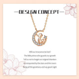 925 Silver CZ Moon Pendant Necklace Rose Girl Gift