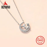 925 Silver CZ Moon Pendant Necklace Rose Girl Gift