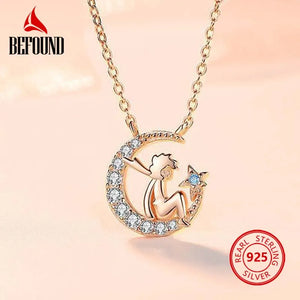 925 Silver CZ Moon Pendant Necklace Rose Girl Gift