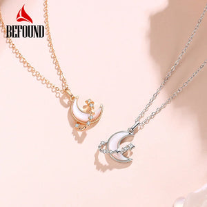 925 Silver Moon Necklace with Rose Zircon & Mother of Pearl Pendant