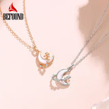 925 Silver Moon Necklace with Rose Zircon & Mother of Pearl Pendant