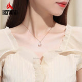 925 Silver Moon Necklace with Rose Zircon & Mother of Pearl Pendant