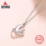925 Silver Moon Necklace with Rose Zircon & Mother of Pearl Pendant