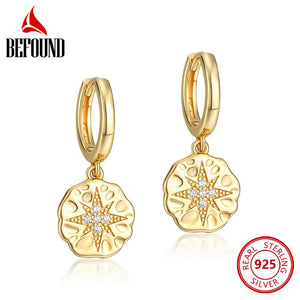 Plated Flake Hoop Earrings 925 Silver Zircon Star Earrings Women Jewelry