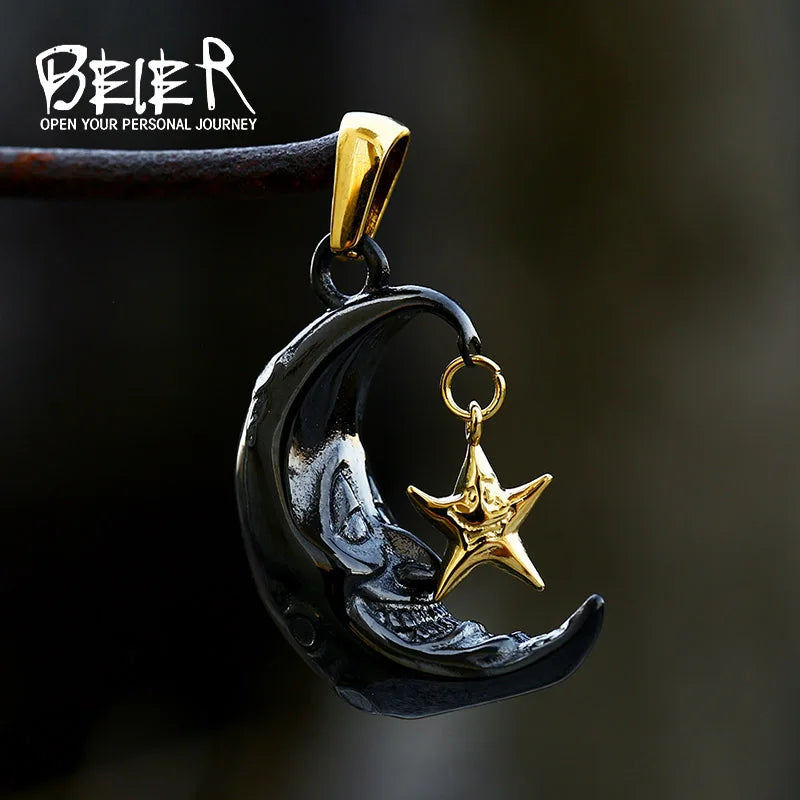 Arrival 316L Stainless Steel Moon Face Star Necklace Pendant For Men Women