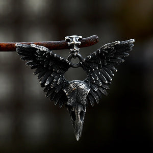 316L Stainless Steel Skull Crow Pendant Necklace For Men