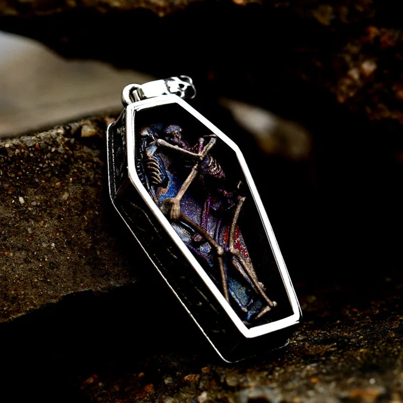 Double Skull Coffin Necklace Pendant Gothic Punk Jewelry