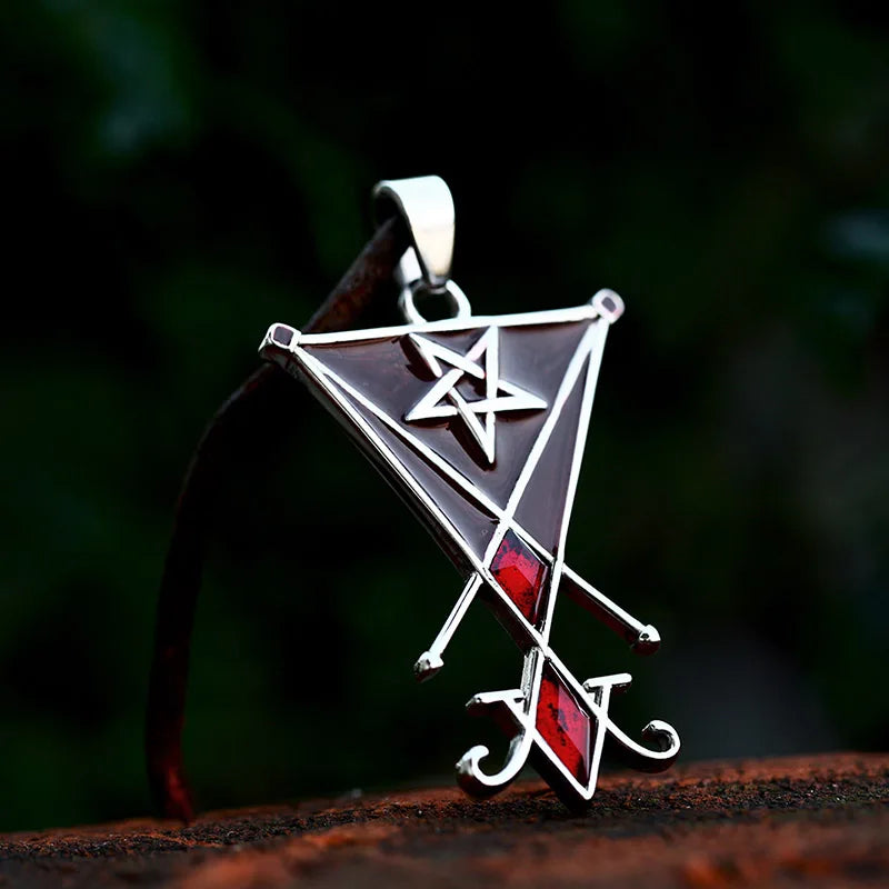 Stainless Steel Satan Pendant Necklace with Red Zircon