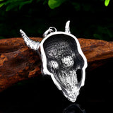 Vintage Goat Horn Devil Skull Pendant Necklace