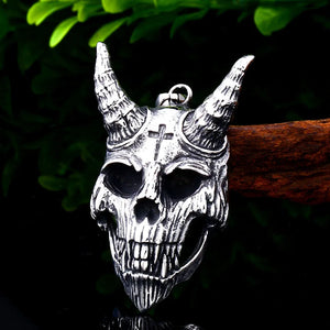 Vintage Goat Horn Devil Skull Pendant Necklace