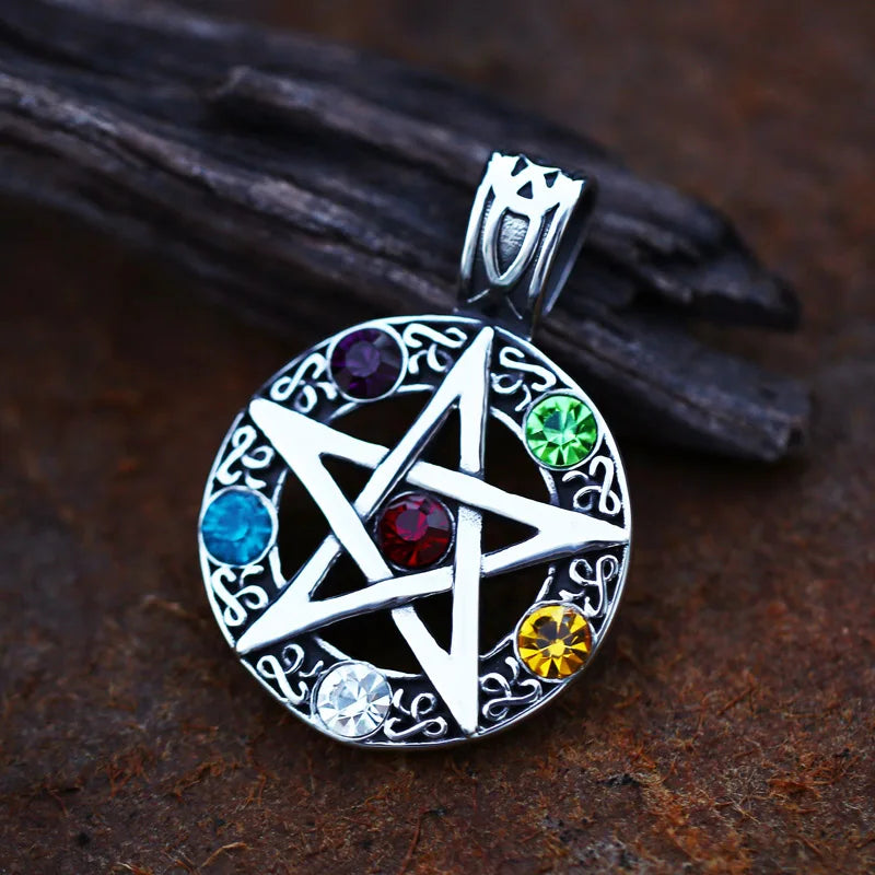 Five-pointed star gem Necklace Pendant Stainless Steel Tituanium