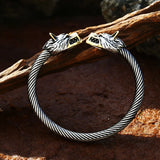 Man's Wolf Stainless Steel Bangle Bracelet BRG-032