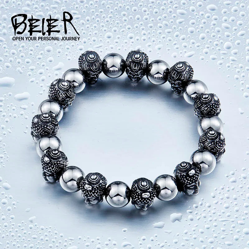 Stainless Steel Double Buddha Head Bracelet Man Jewelry
