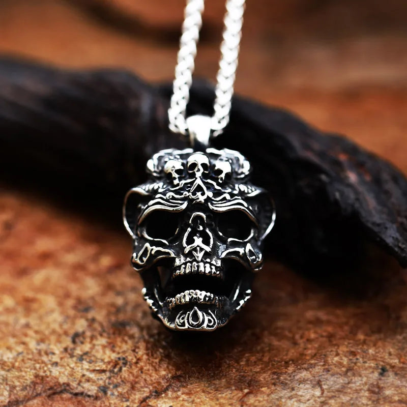 Men's Stainless Steel Skull Pendant Necklace Halloween Punk Chain Gift